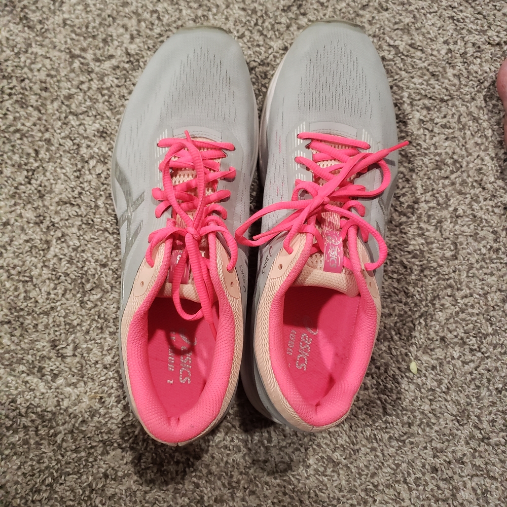 Asics Gray and Pink Athletic Shoes with Mesh Upper